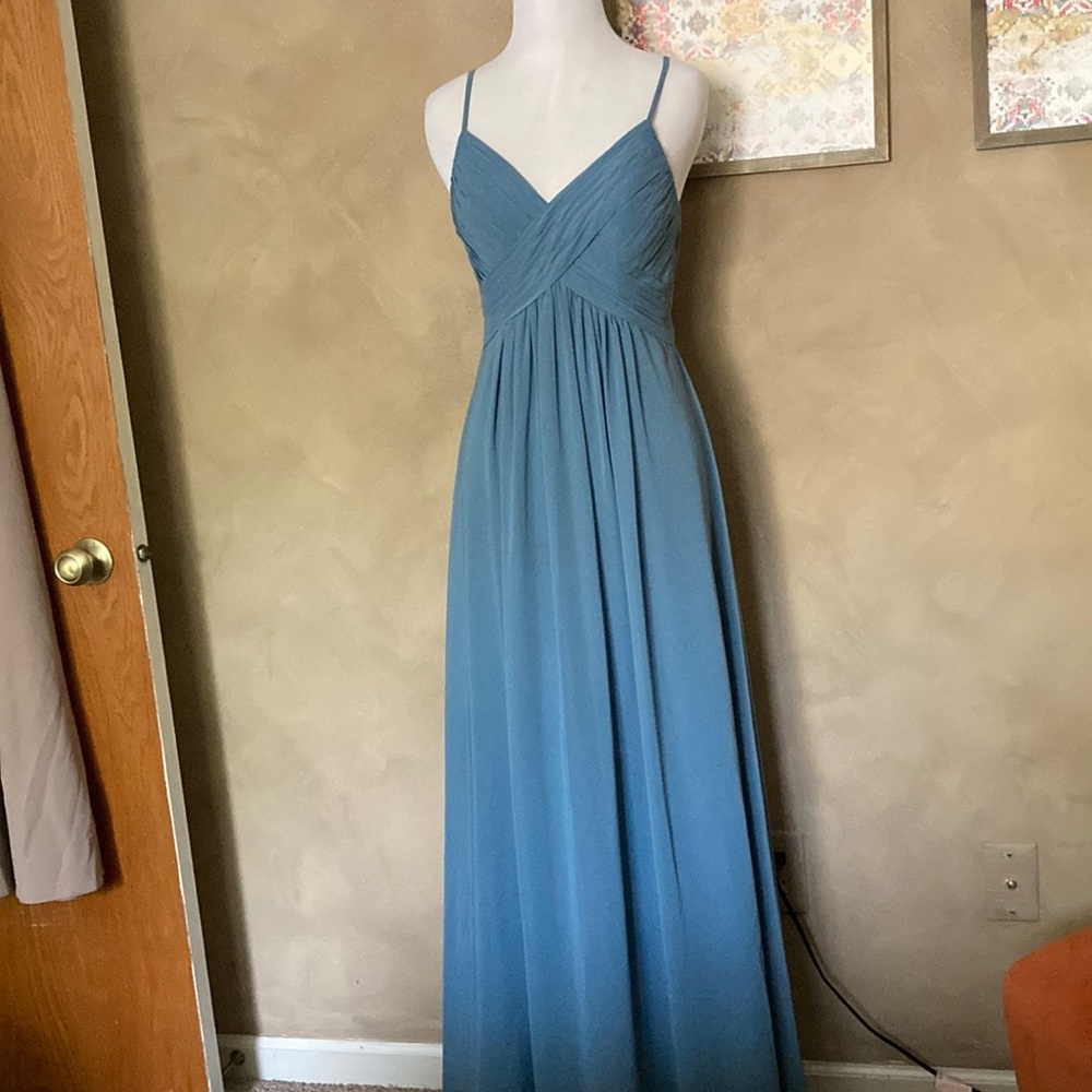 Blue Azazie bridesmaid dress A2 simple elegant formal gown prom ball